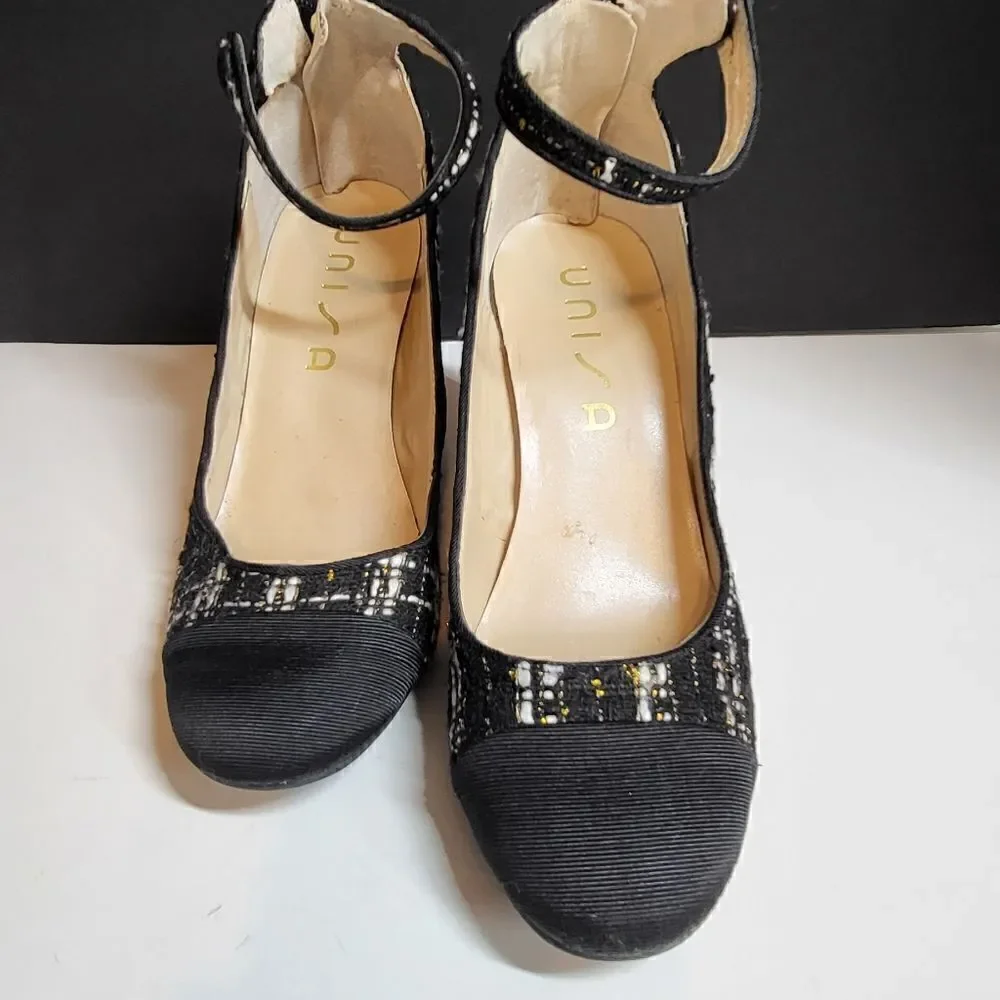 Unisa Black, White & Gold High Heeled Shoes